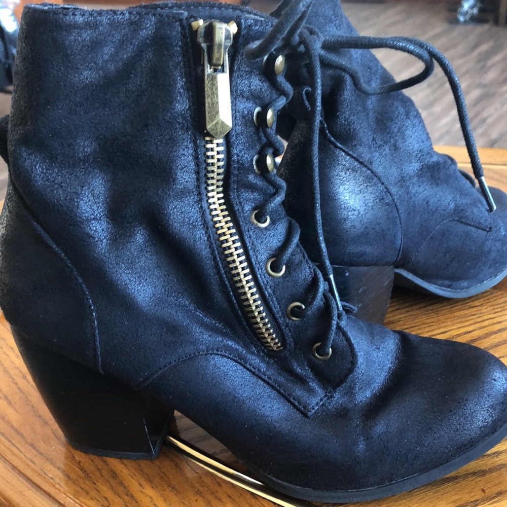 Maurices distressed faux suede tie up bootie